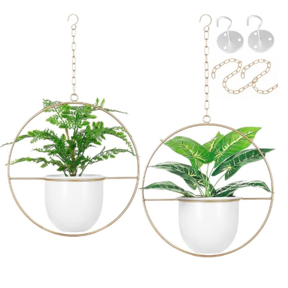 🆕[home] set of 2 hanging boho metal planters